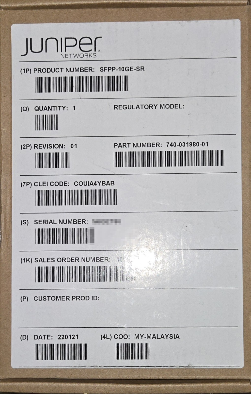 NEW Juniper Original SFPP-10GE-SR 10GBase-SR SFP+ Transceiver 740-031980-01