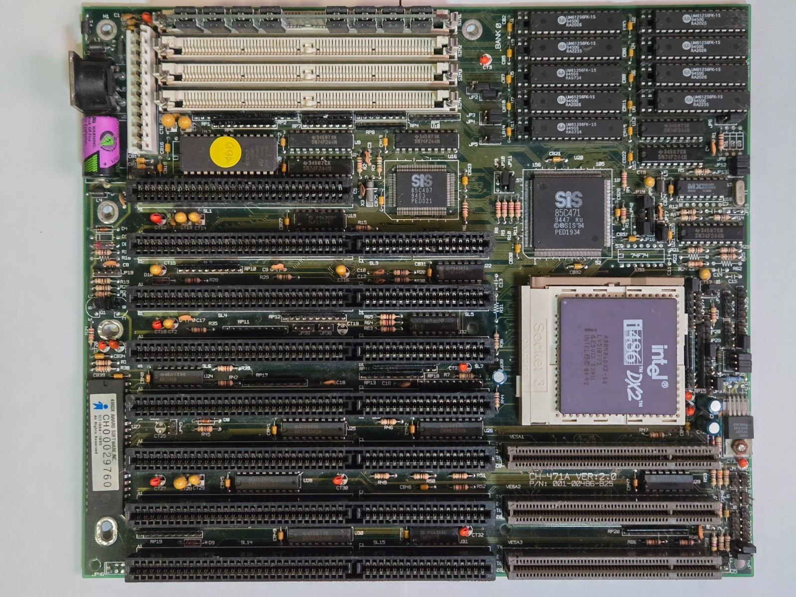 Socket 3 VLB Motherboard,Chicony CH-471A Ver2.0, 486DX2-66 32MB Vintage Working