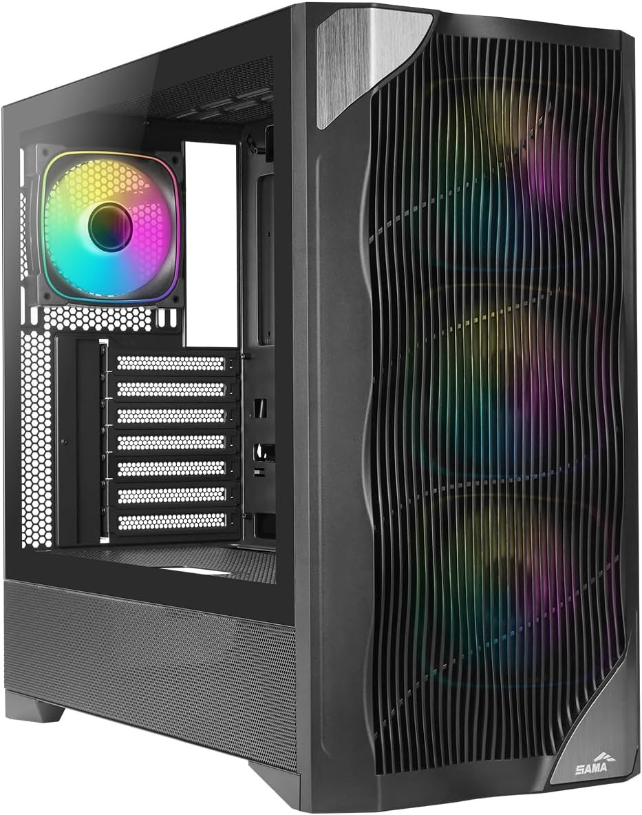 V40 Black ATX Mid Tower PC Case, 6 Pre-Installed 120Mm ARGB PWM Fans, Dual Tempe