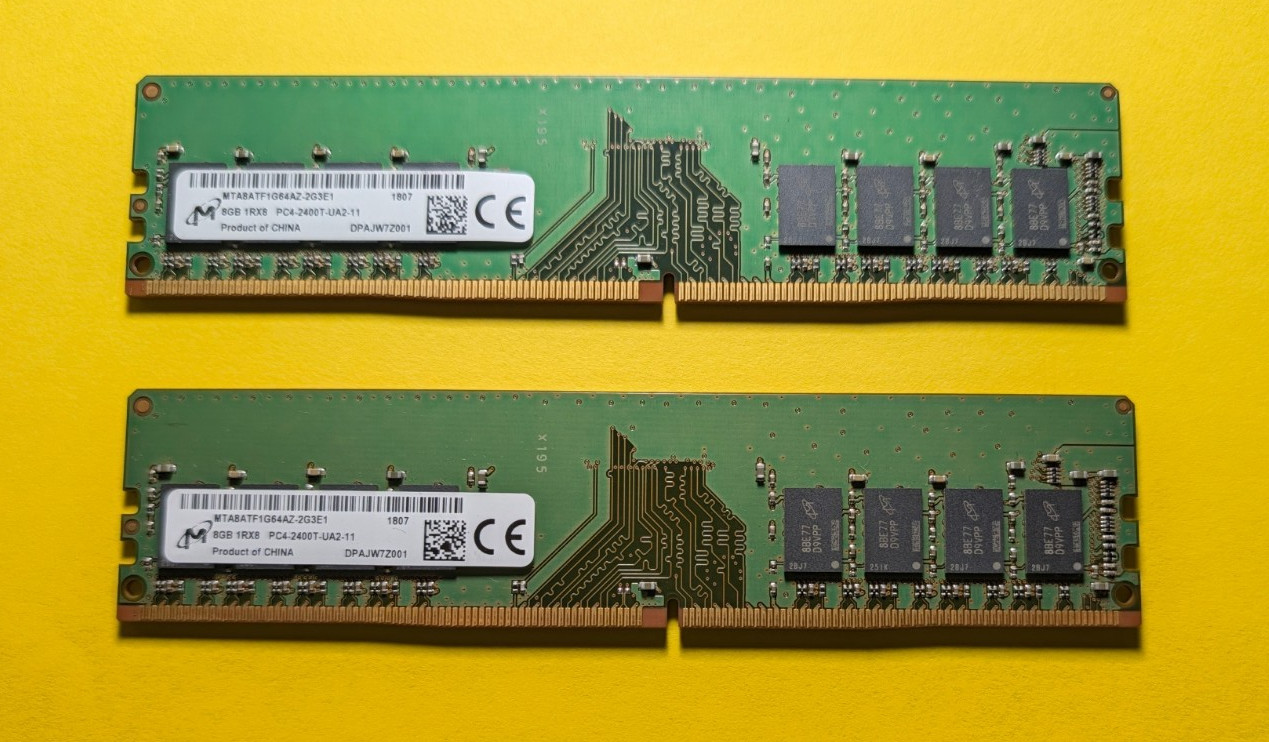 Micron 8GB 1Rx8 PC4-2400T-UA2-11 MTA8ATF1G64AZ-2G3E1 Desktop RAM Memory (Pair)