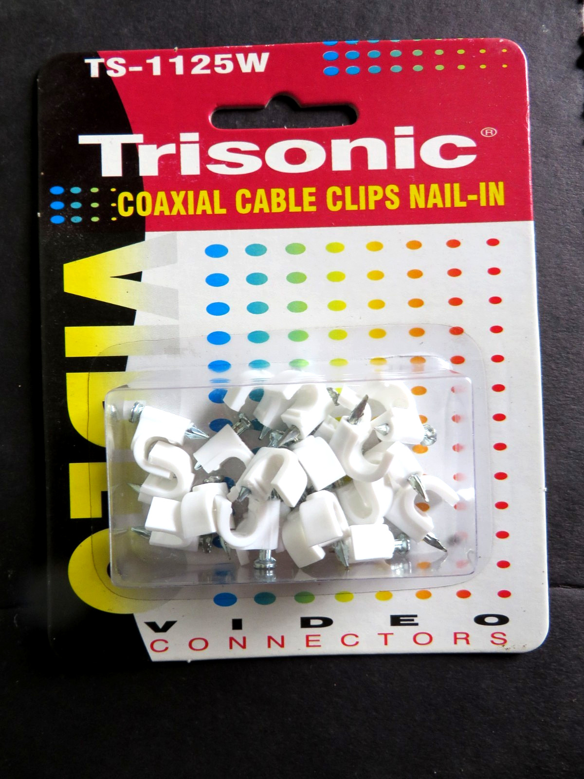 Trisonic coaxial cable clips nail in type part# TS-1125W 20 pc.  NEW SEALED 8PK.
