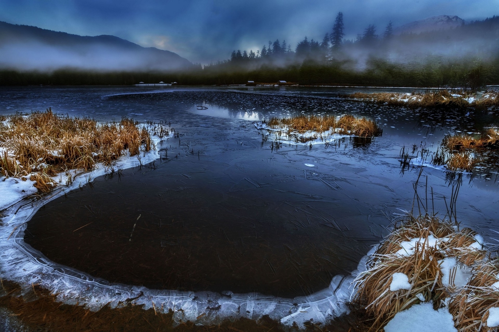 Landscape alaska river mist nature mountains cabin frost Custom Gaming Mat Desk