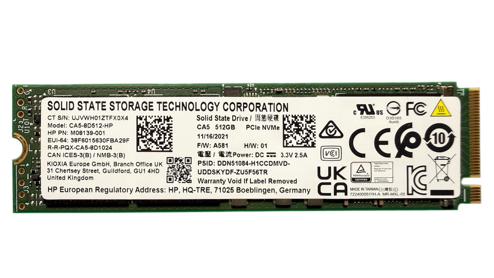 SSSTC CA5-8D512-HP 512GB M.2 2280 NVMe PCIe Gen3 x4 SSD HP OEM Used