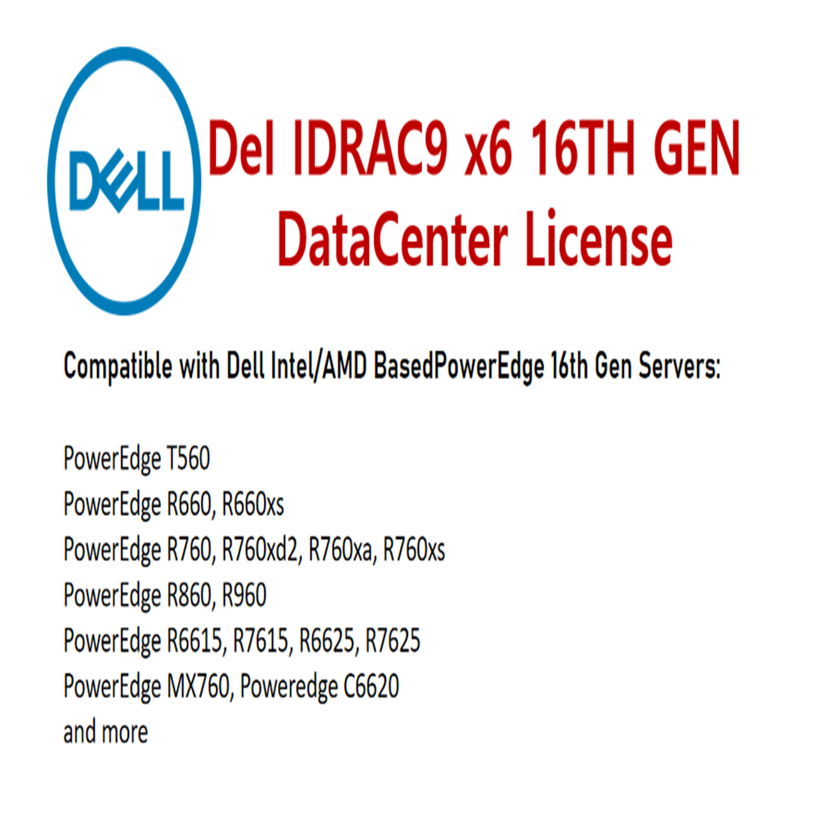 iDRAC9 x6 DataCenter License for Gen 16th R760 R660 R560 R6615 R7625 R6625