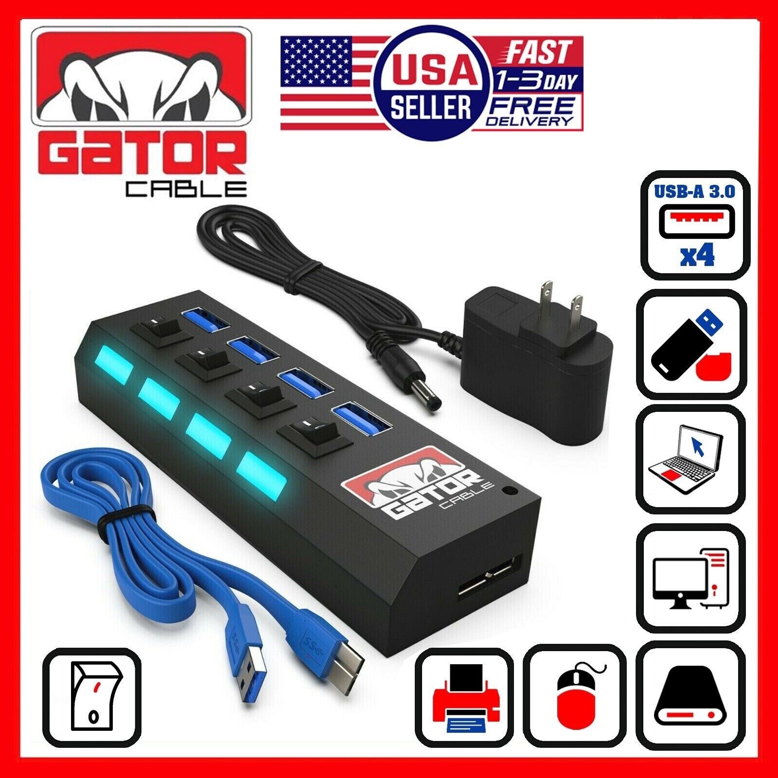 USB 3.0 HUB Switch Charger Powered AC Adapter 7 4 Port PC Laptop Desktop MacBook