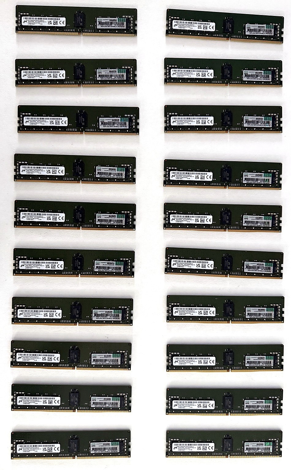 Lot of 20 Micron 16GB DDR4-3200 ECC RDIMM 2Rx8 MTA18ASF2G72PDZ-3G2R1 320GB