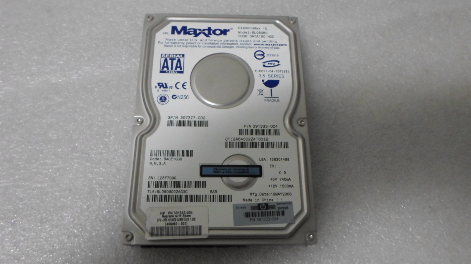 Maxtor HP 405362-001 6L080M0 391333-004 397377-002 80GB SATA150 Hard Drive