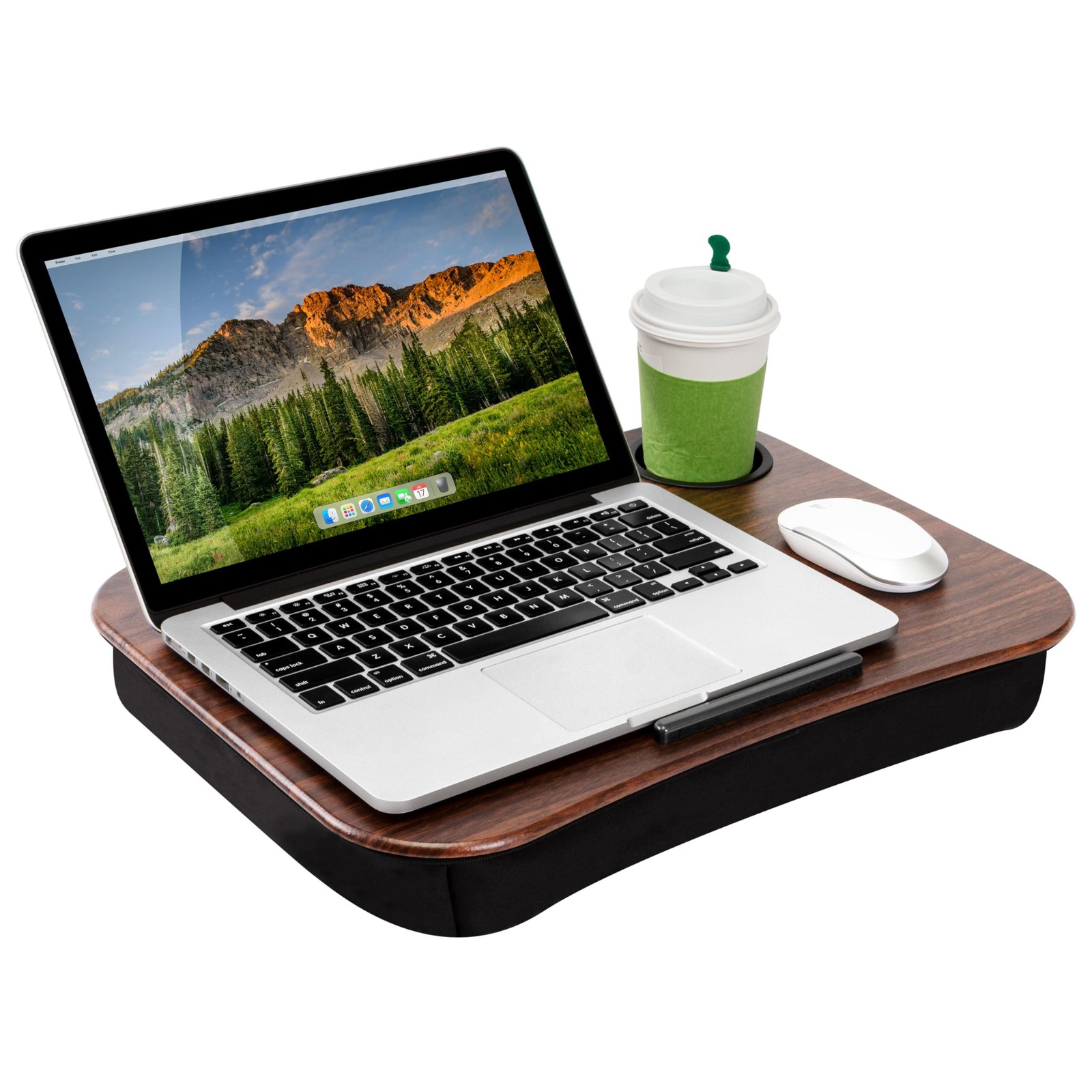 Woodgrain Lap Desk With Cup Holder For Laptops Up To 14 Inches Portable Works...
