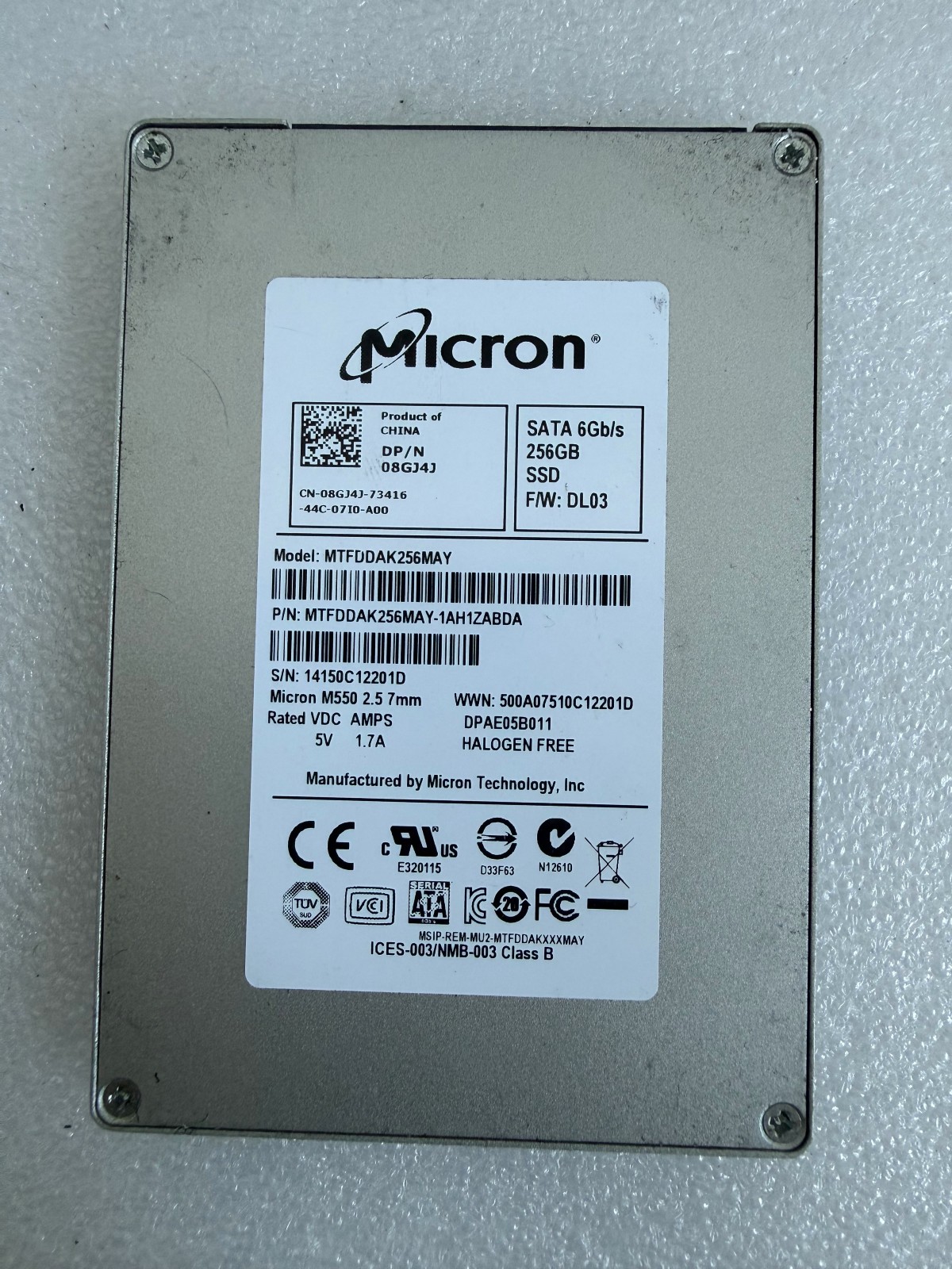 Micron M550 256GB 2.5" SATA III 6Gb/s Internal SSD - Dell 08GJ4J