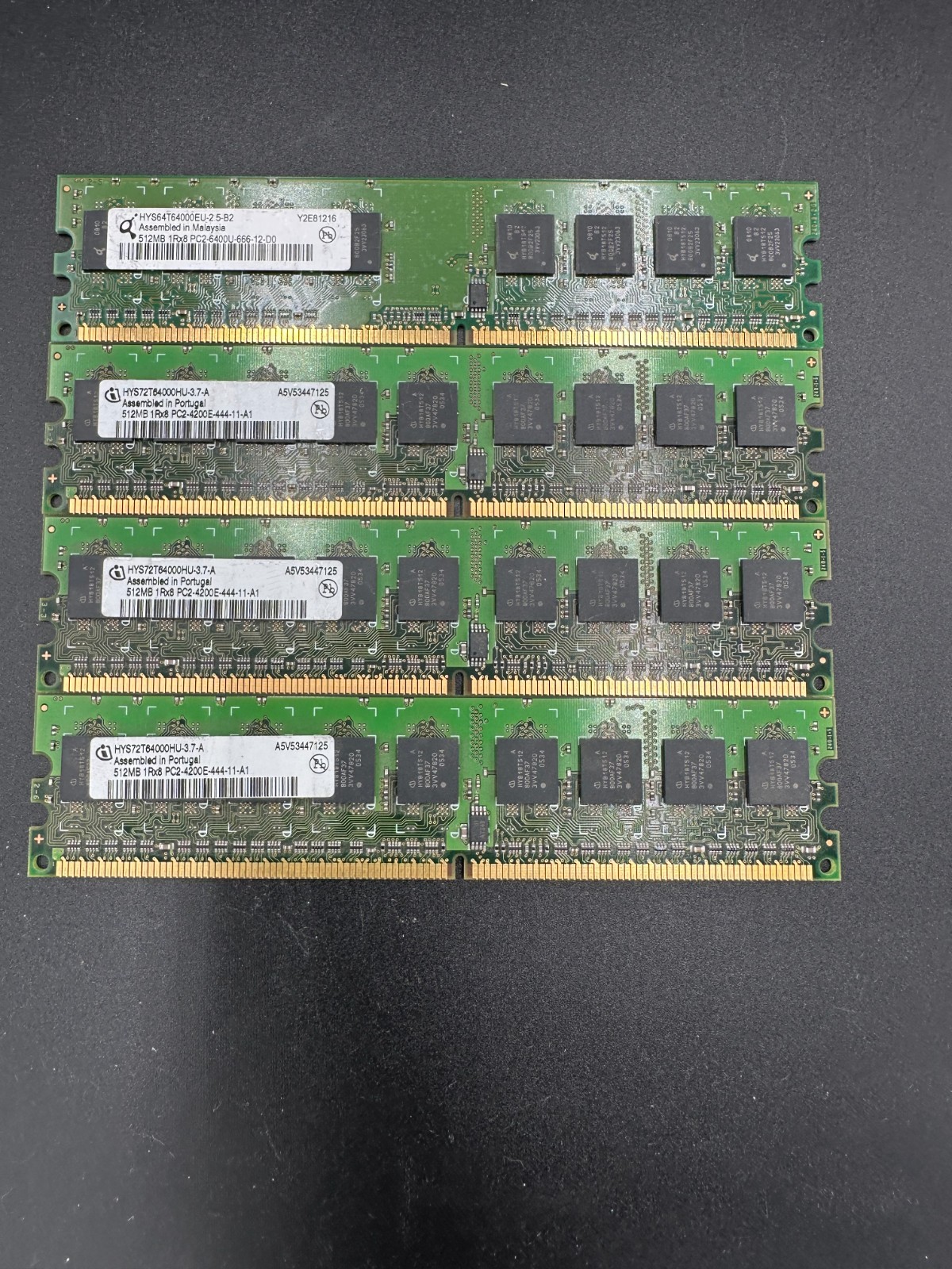 2 GB (4x512MB) Infineon DDR2 PC2- 6400-HYS64T6400EU Desktop RAM - Tested