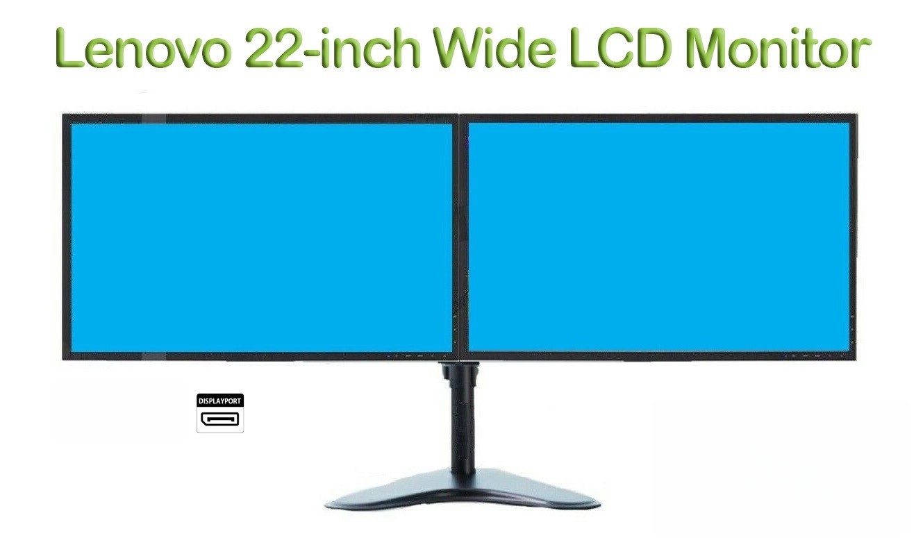 LOT 2 Lenovo Universal Office monitor HDMI 22" Dual Monitor Grade A w/2in1 Stand