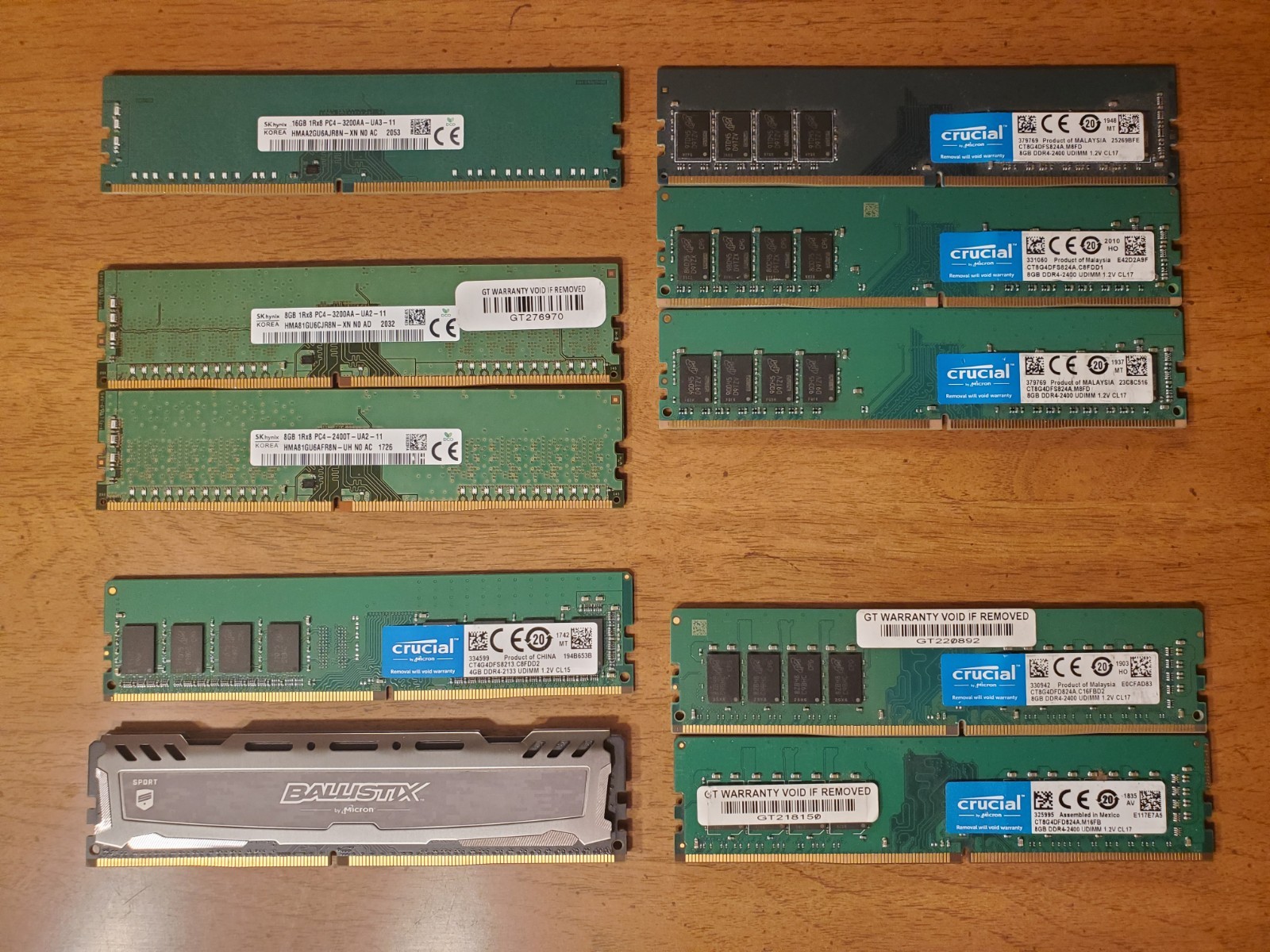 LOT OF 10 DDR4 UDIMM Memory Modules Sk Hynix/Micron Mixed Size&Speed Description