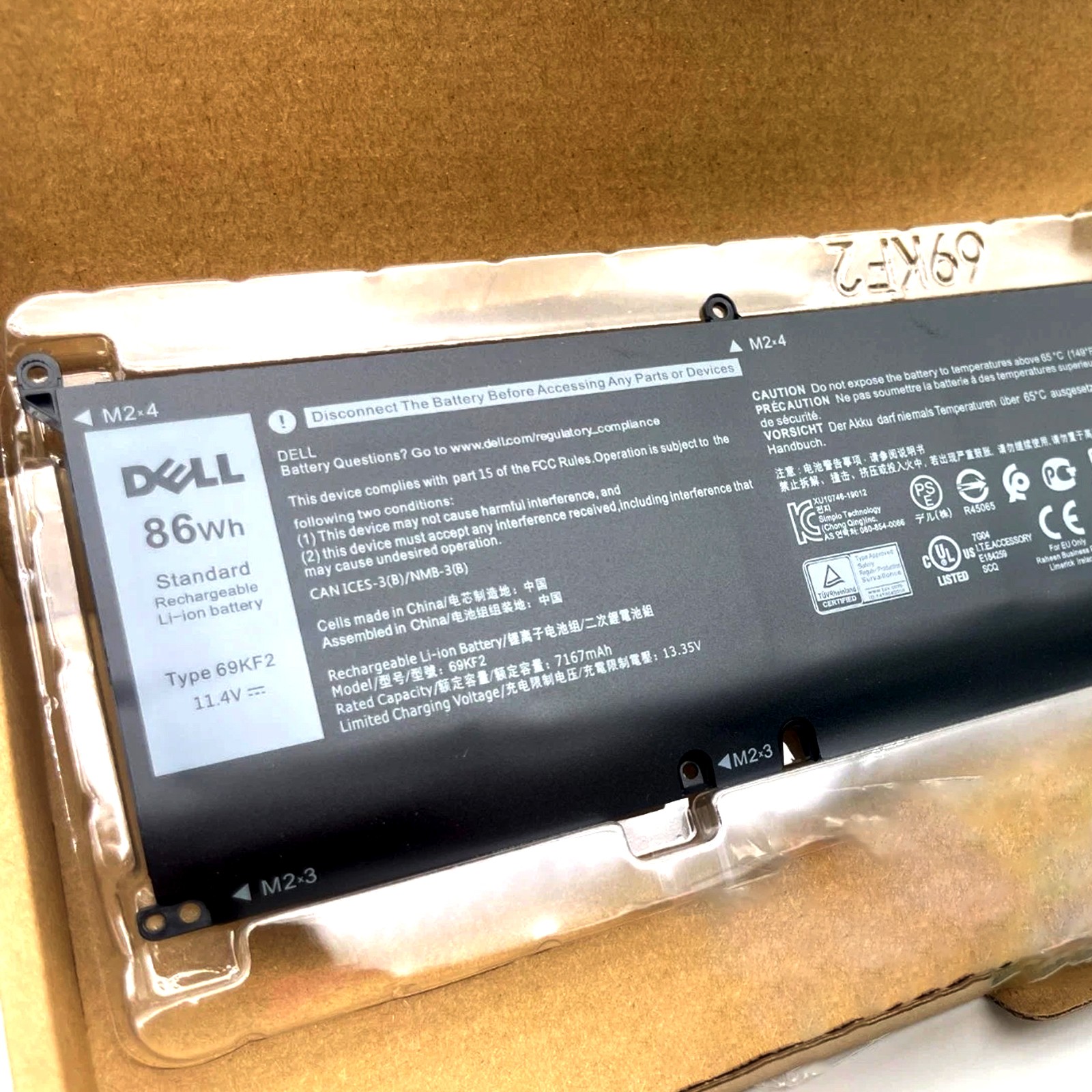 Genuine 86WH 69KF2 Battery For Dell XPS 15 9500 Precision 5550 M59JH M15 M17 OEM