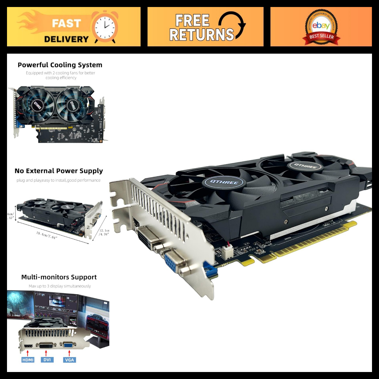 4GB GTX 750 Graphics Card, GDDR5, 128Bit, HDMI, DVI, VGA - High Performance Gami