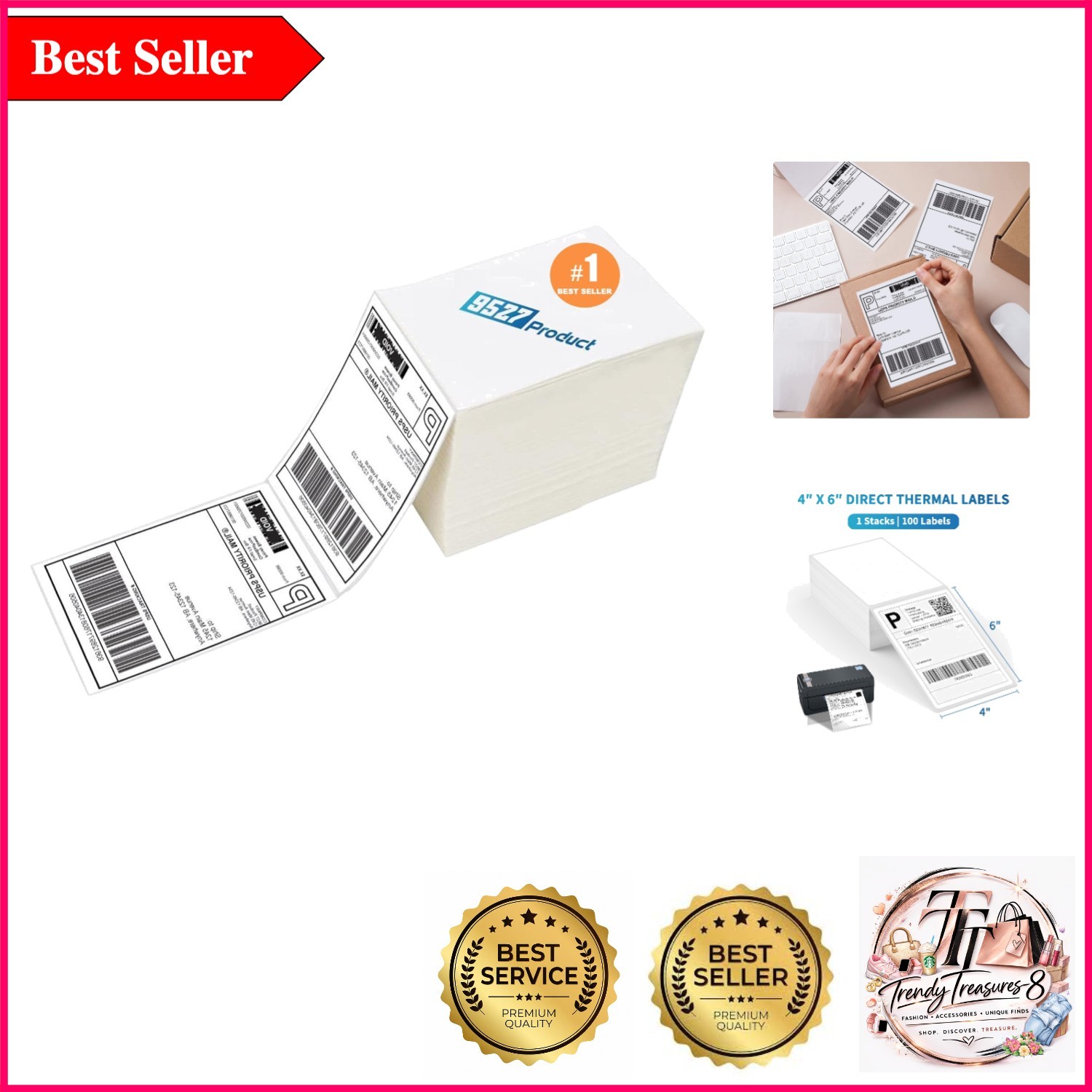 4x6 Thermal Shipping Labels, Pack of 100 - Durable, Perforated, Universal Com...