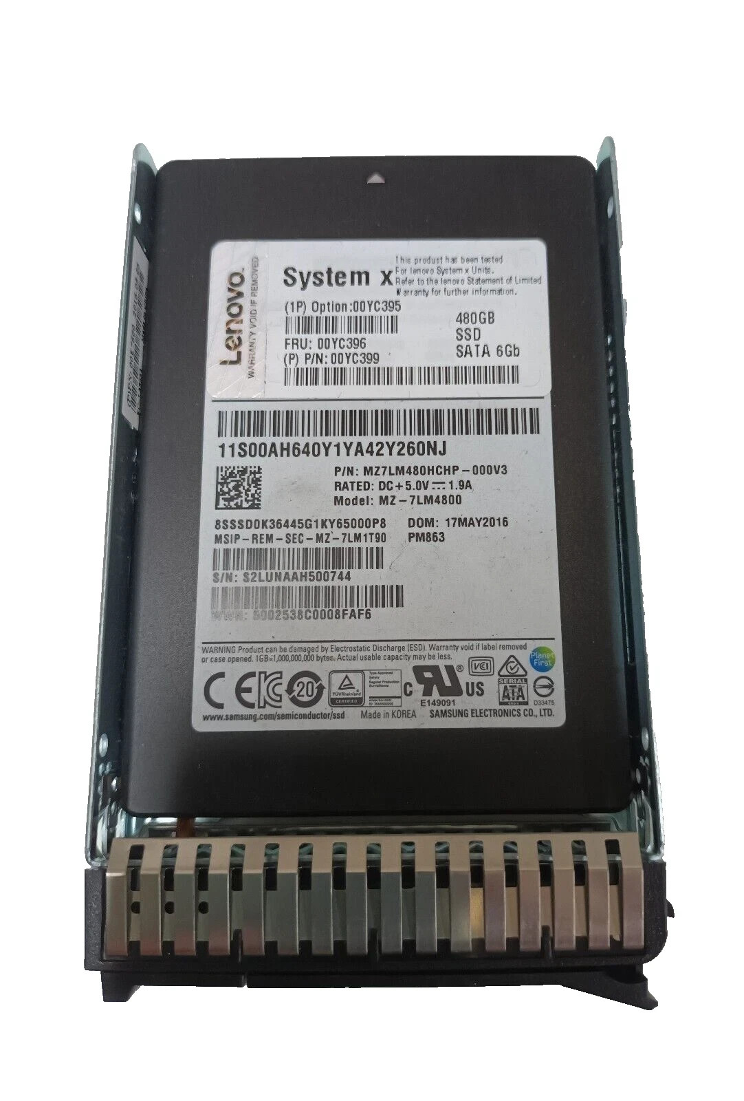 Lenovo 480GB SSD SATA 6gb 2.5" 00YC395 00YC399 MZ-7LM4800 with Caddy