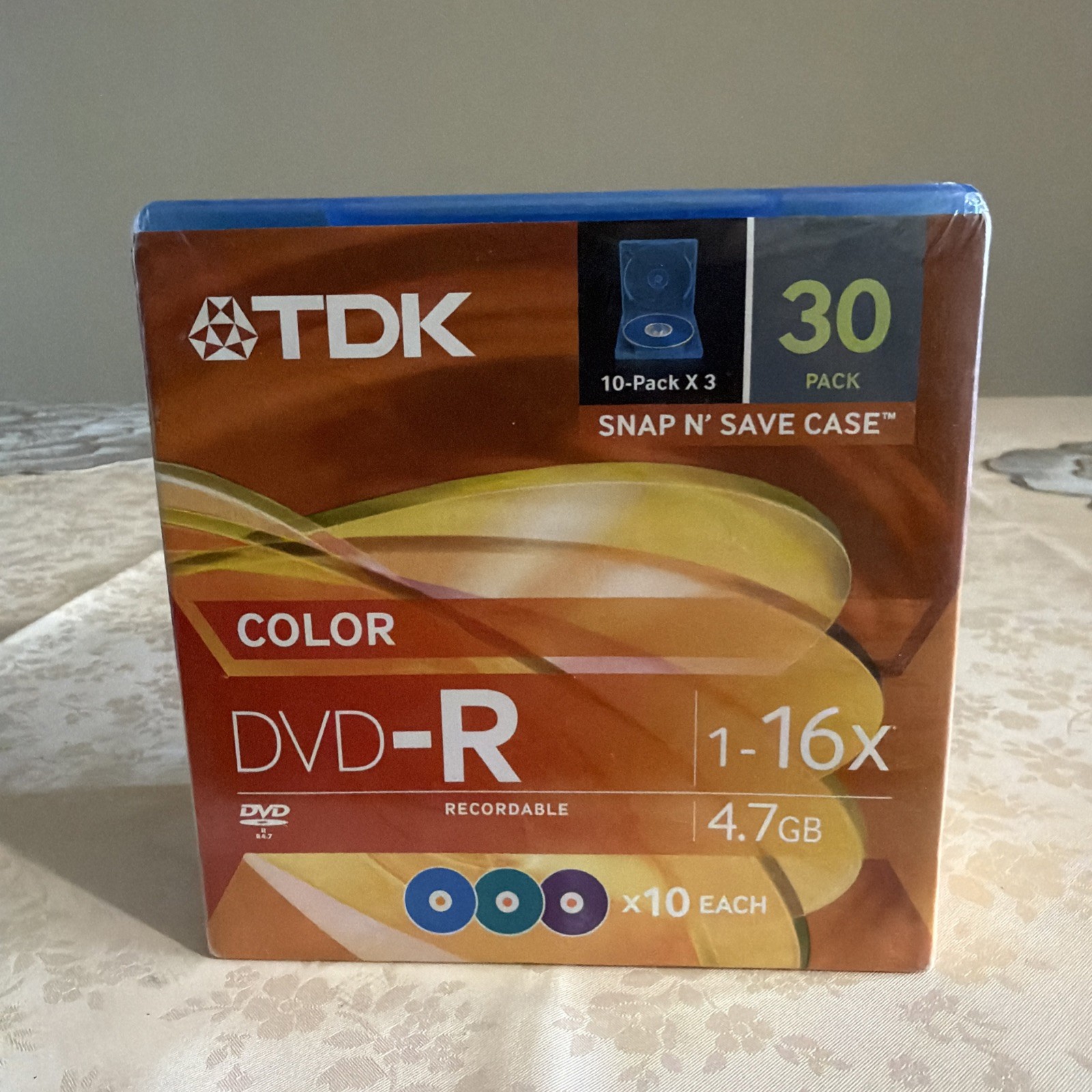 TDK 30 Pack DVD-R 4.7GB 16X Color Plastic Snap N Save Case SEALED