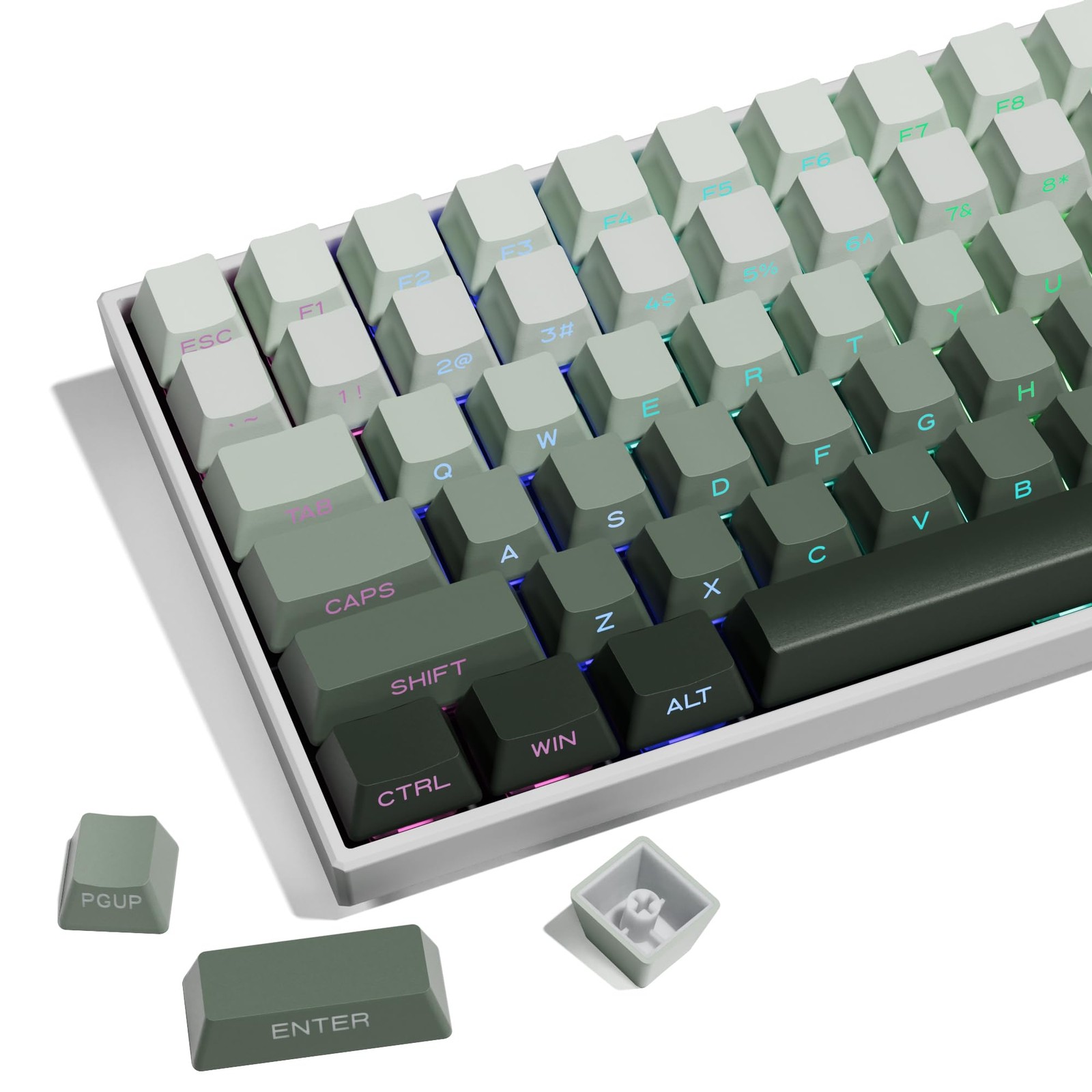 136 PCS XVX Shine Through Keycaps Seaweed Green Gradient Side Print Double PBT