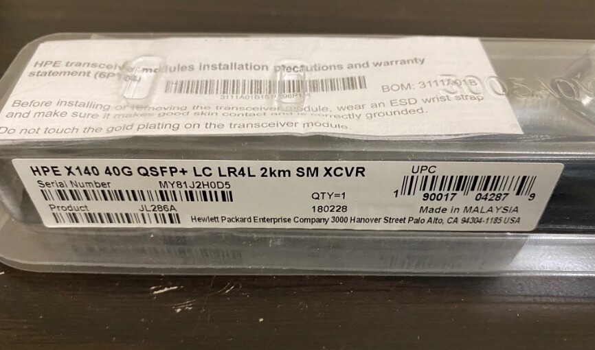 HPE JL286A X140 40G QSFP+ LC LR4L 2km SMF for HPE FlexFabric 5700 New Sealed