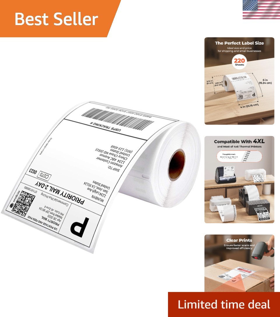 4" x 6" Shipping Labels - Water-Resistant and Clear Barcodes - 220 Count