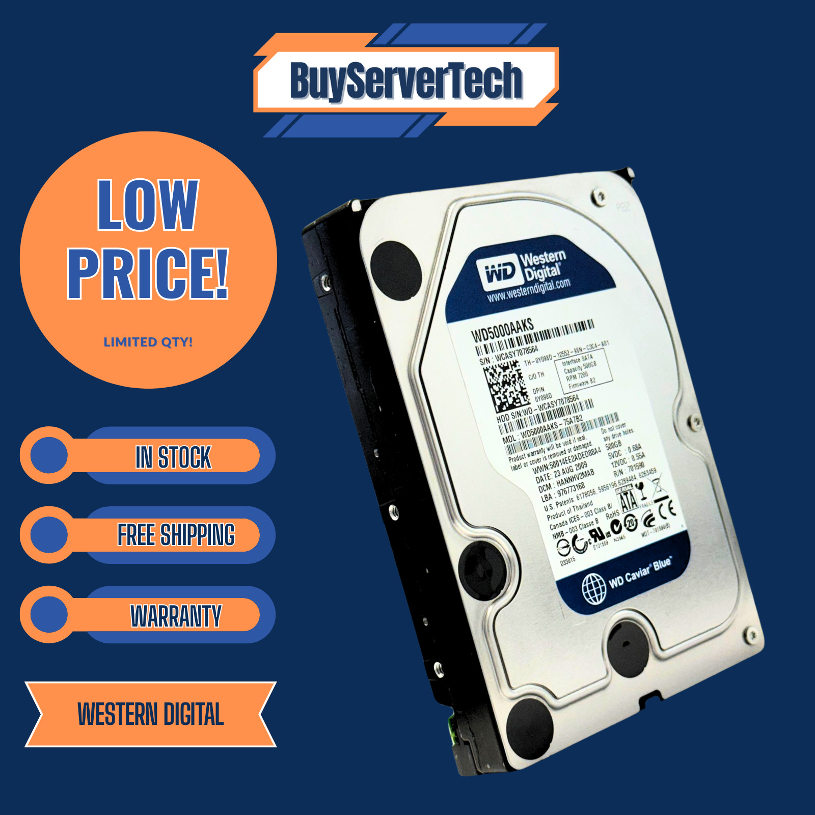 WD5000AAKS Western Digital 500GB 7200RPM 3.5" SATA 3.0Gb/s HDD | WD