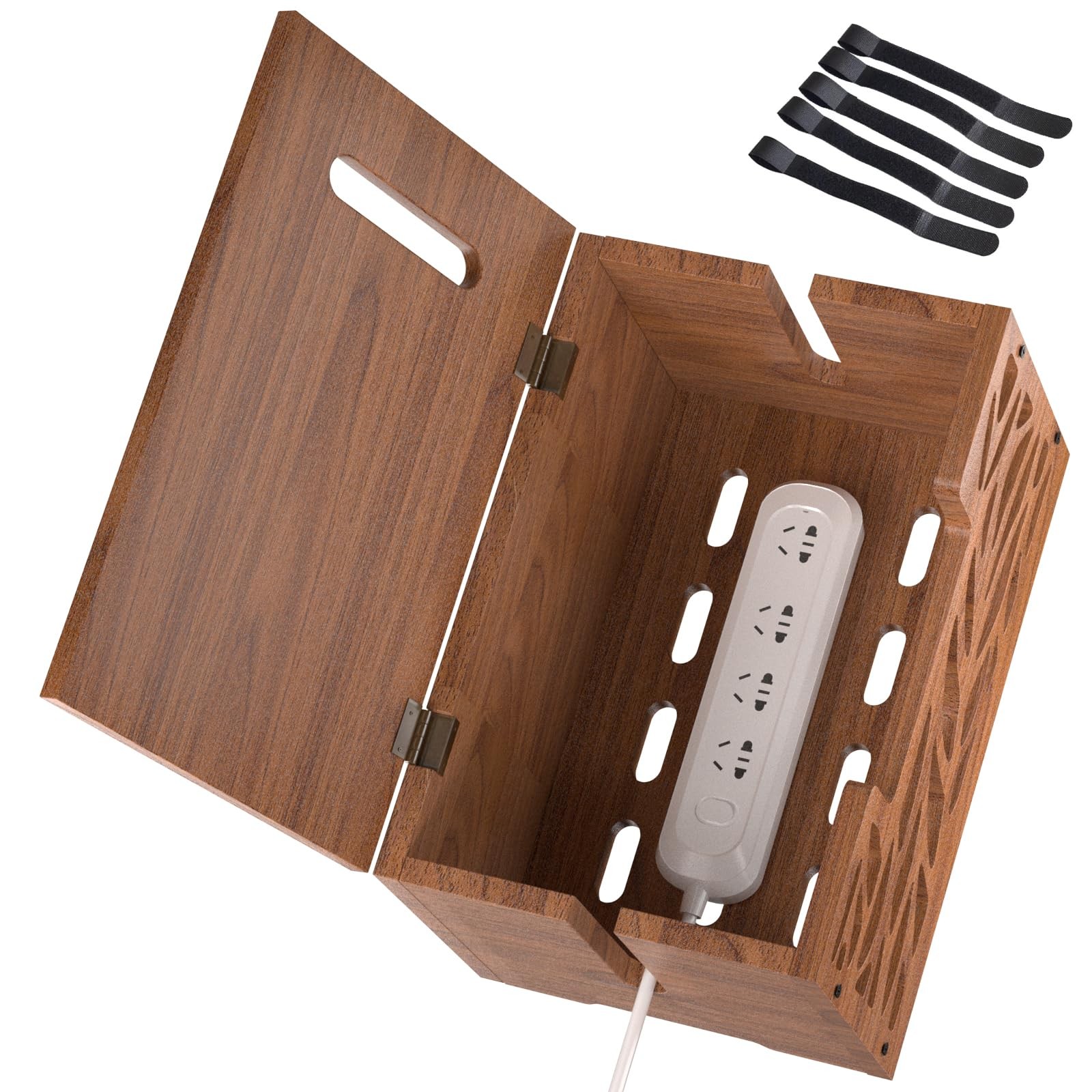 Large Wooden Cable Management Box Cord Hider Organizer For Power Strips Desk
