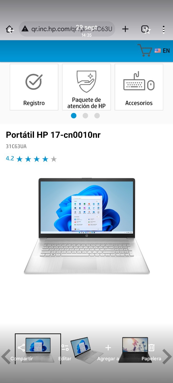 HP 17-CN0010NR 17.3 inch (256GB, Intel Core i3 11th Gen., 3.70GHz, 8GB) Notebook