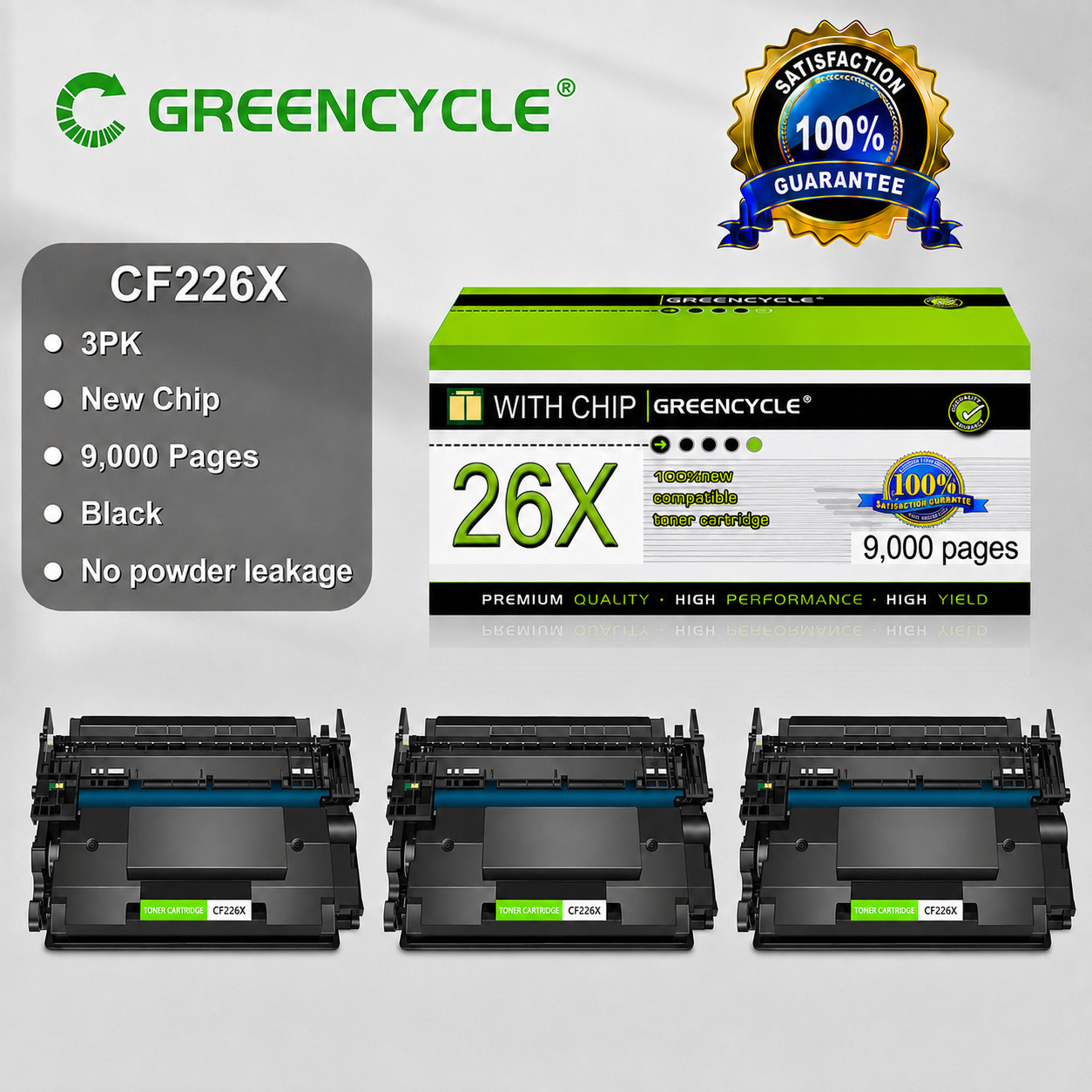 GREENCYCLE 3× CF226X 26X Toner Cartridge For HP 26X Pro M402dne MFP M426fdw M426
