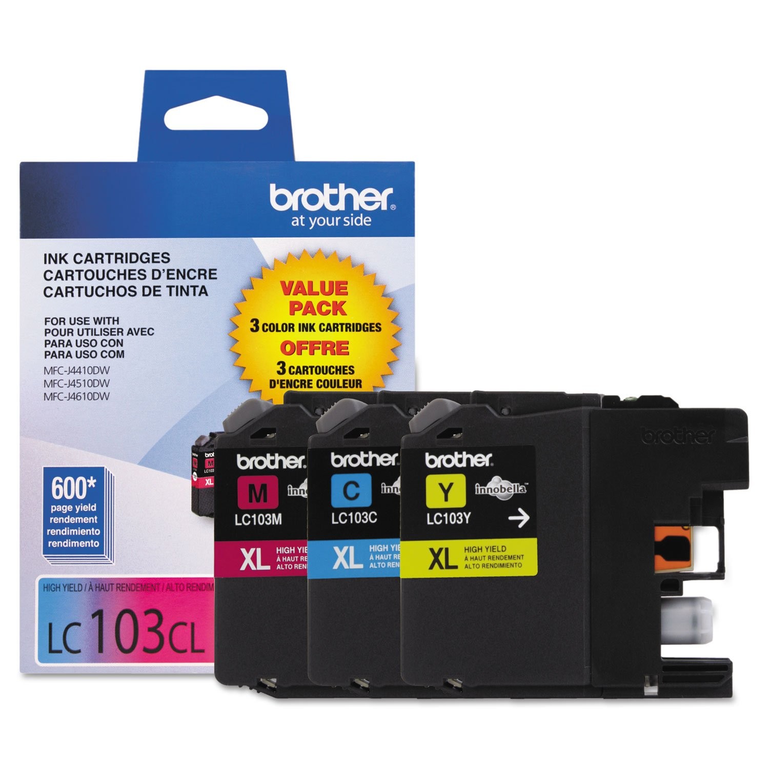 Brother LC1033PKS, LC-103, 3.7 x 2 x 4.7 inches (3 Count , Pack of 1), Colors 