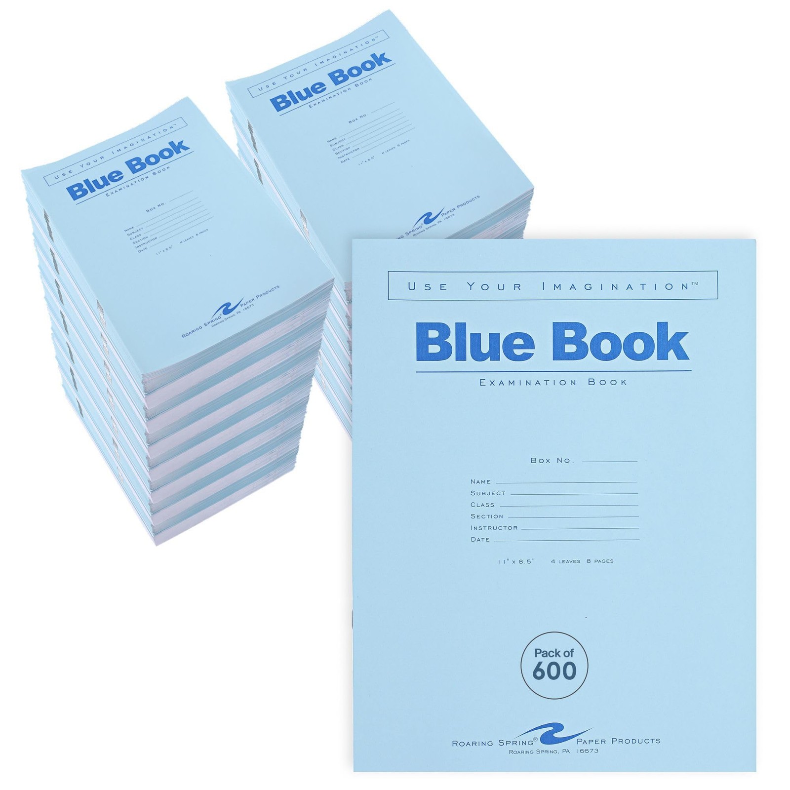 Exam Blue Books 11 x 8.5 4 Sheets Wide Ruled Roaring Spring School
