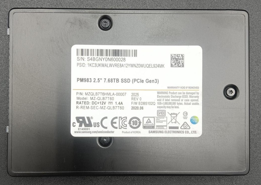 Samsung PM983 7.68TB Enterprise SSD MZ-QLB7T60