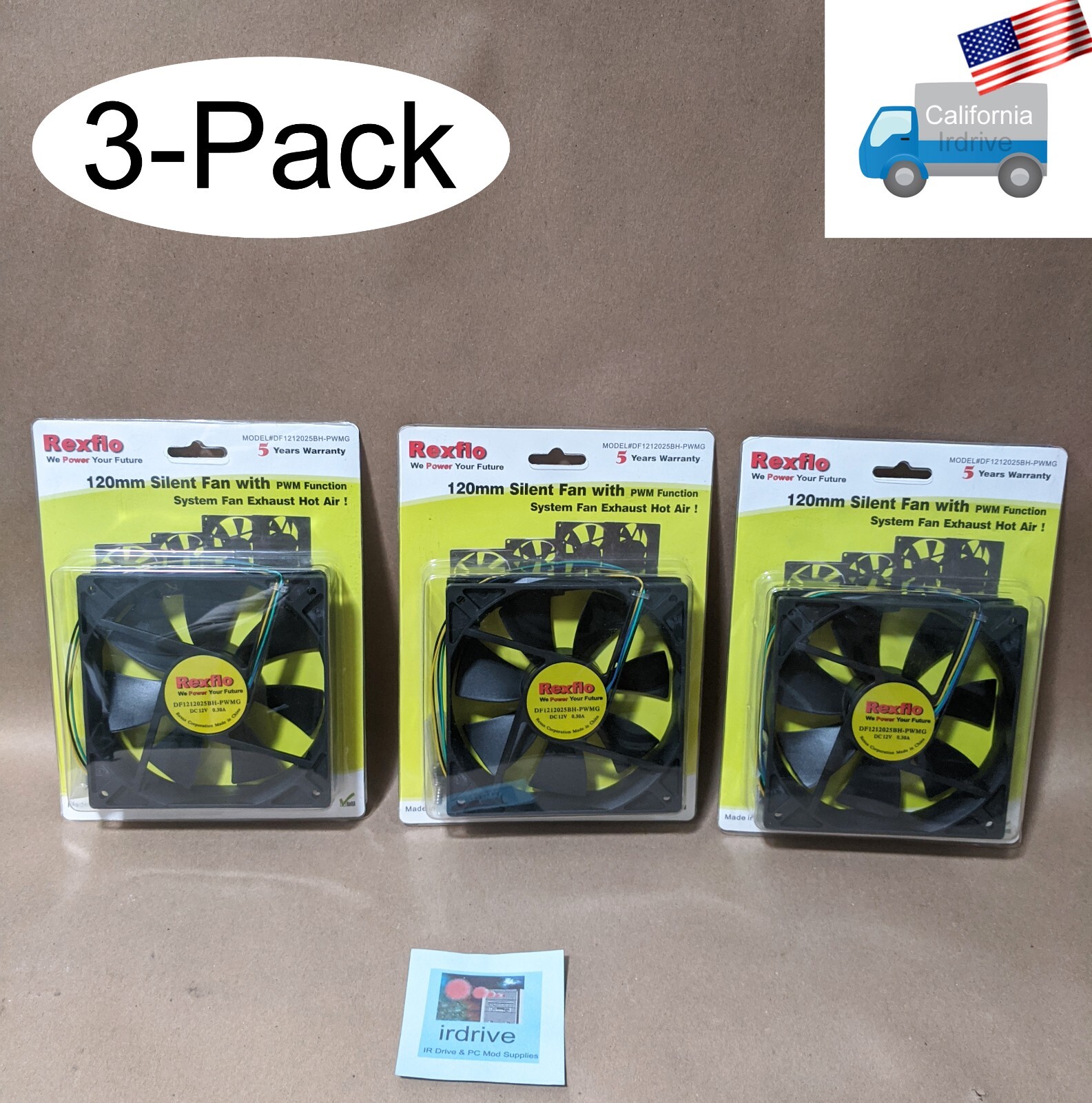 3-Pack: 120mm Dual Ball Bearing 96CFM 4pin PWM System Cooler Fan PC Case Cooling