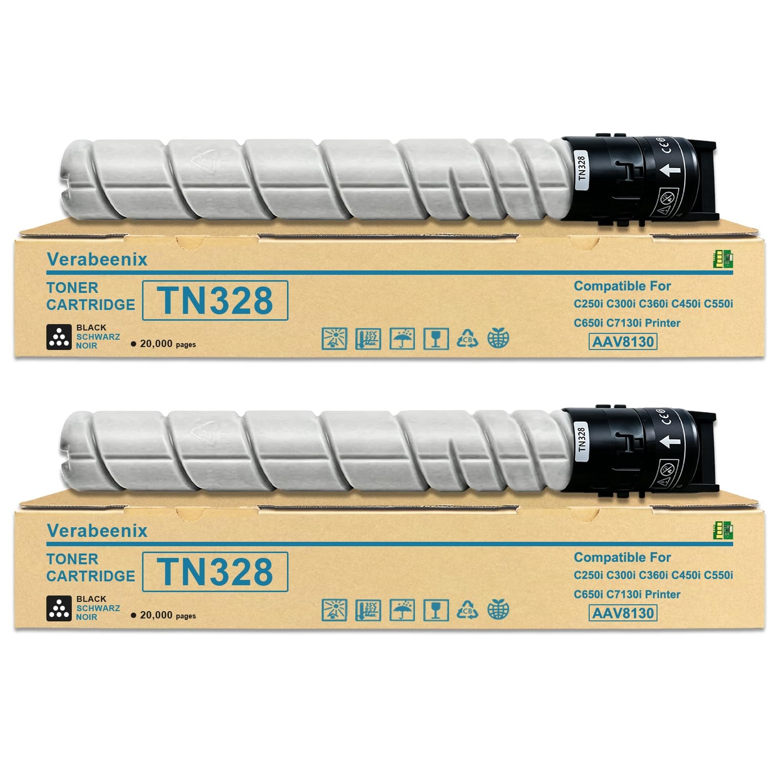 Verabeenix 2 Pack TN328K TN-328K Black Toner Cartridges 20.5 x 7 x 4,