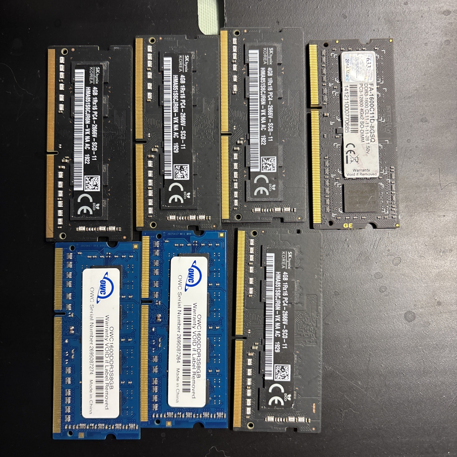 LOT of 7 - 40 GB Total Laptop Memory RAM Mixed Brands & Models - One Is 4G X2