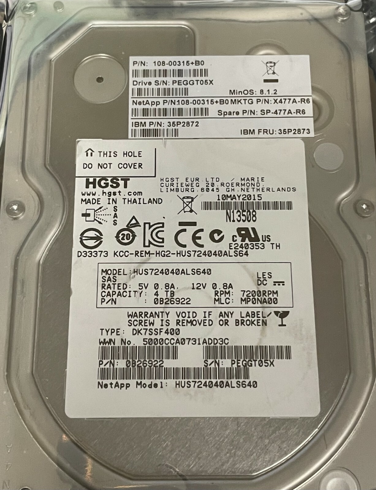 NetApp X477A-R6 4TB 7.2K SAS 3.5'' Hard Drive DS4243 DS4246 FAS2240 0B26922