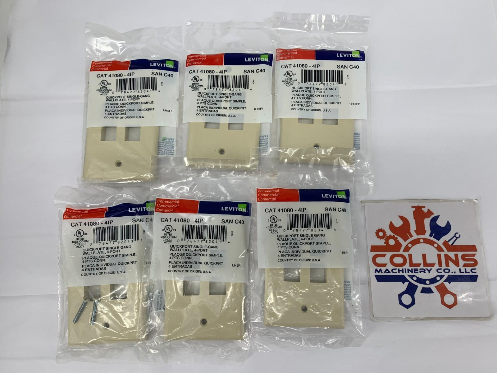 Leviton 41080-4IP QuickPort Wallplate Single Gang 4-Port Ivory SAN C40 6/PKG