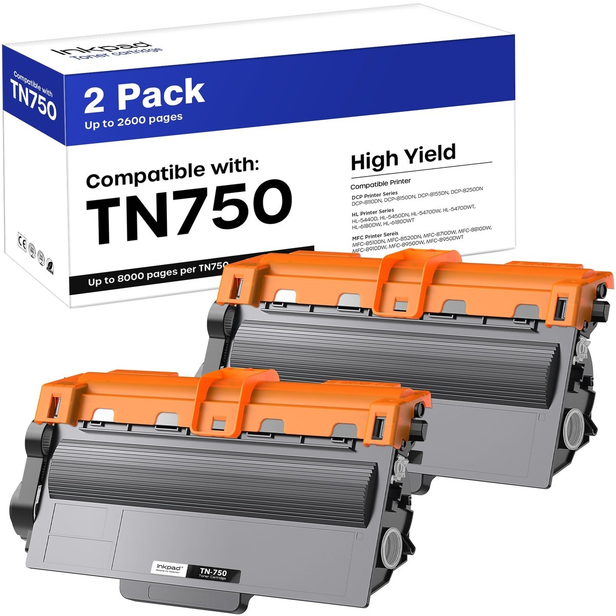 iNKPAD TN750 2-Pack Toner Cartridge Replacement for Brother TN-750 TN-720