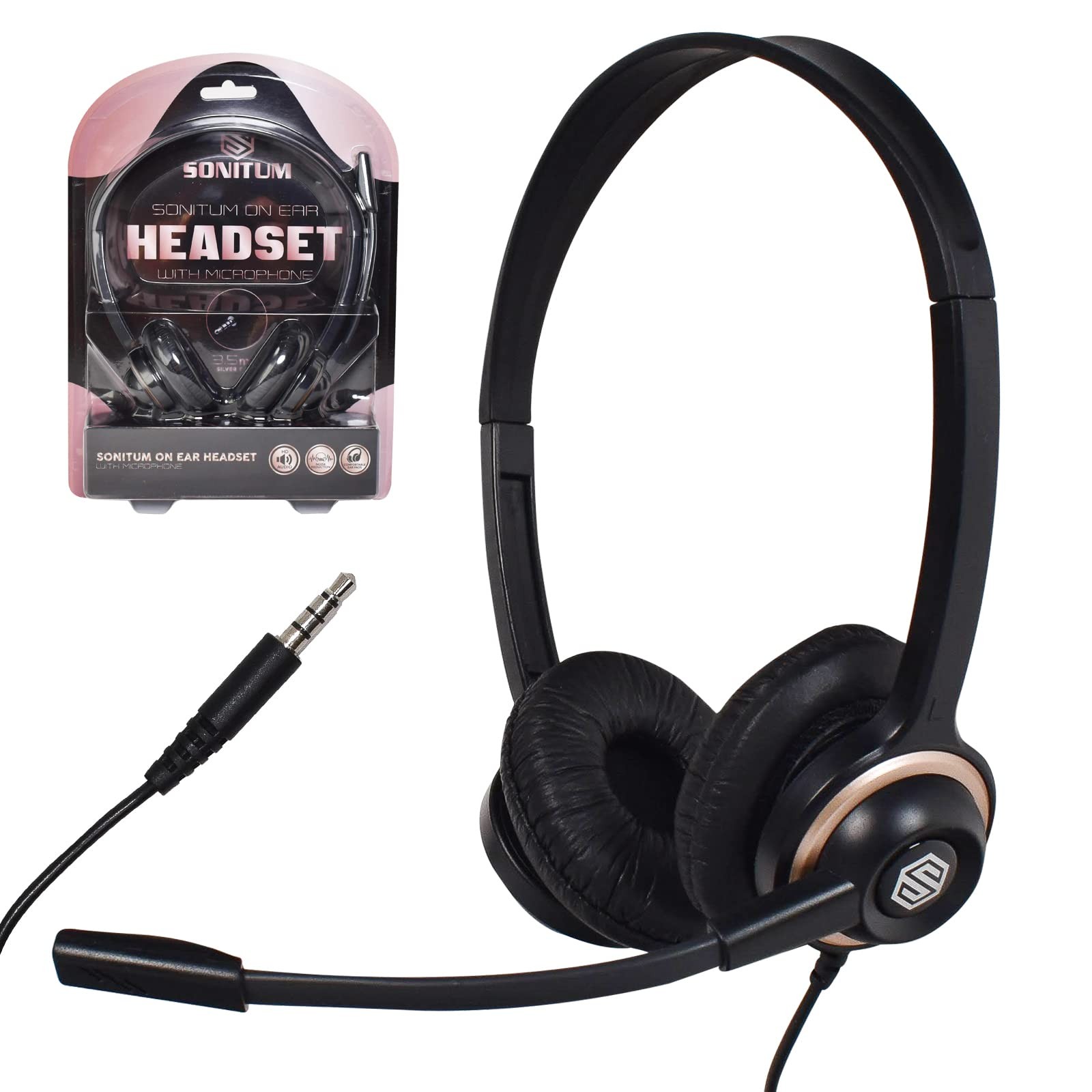 Sonitum Bulk Headsets With Microphone (10 Pack) - Noise 10 Pack, Black