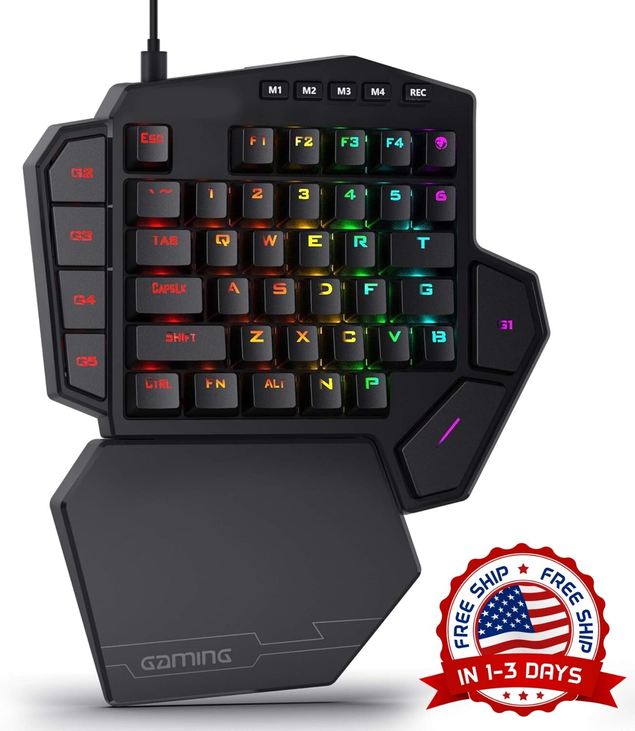 Teclado Mecánico Para Juegos RGB Con Una Sola Mano 42 Teclas Tipo C Negro US NEW