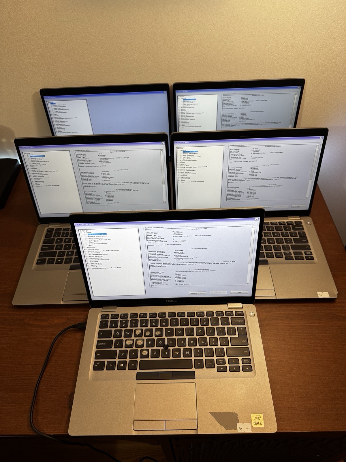 Lot of 5 Dell Latitude 5410 Laptops – Boot to BIOS – No SSD/Chargers – AS IS