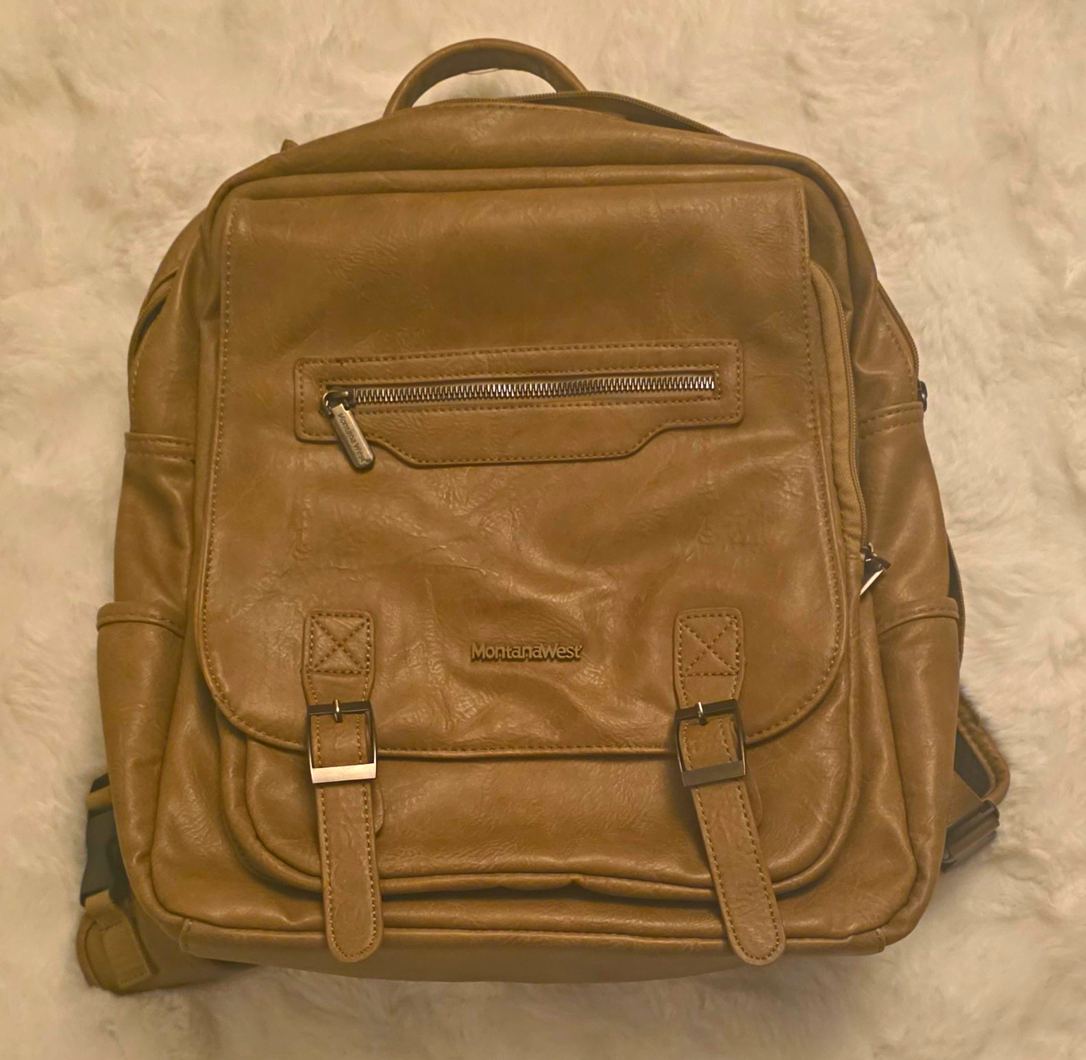 Montana West Brown Faux Leather Laptop Backpack 15in Padded Sleeve USB Port