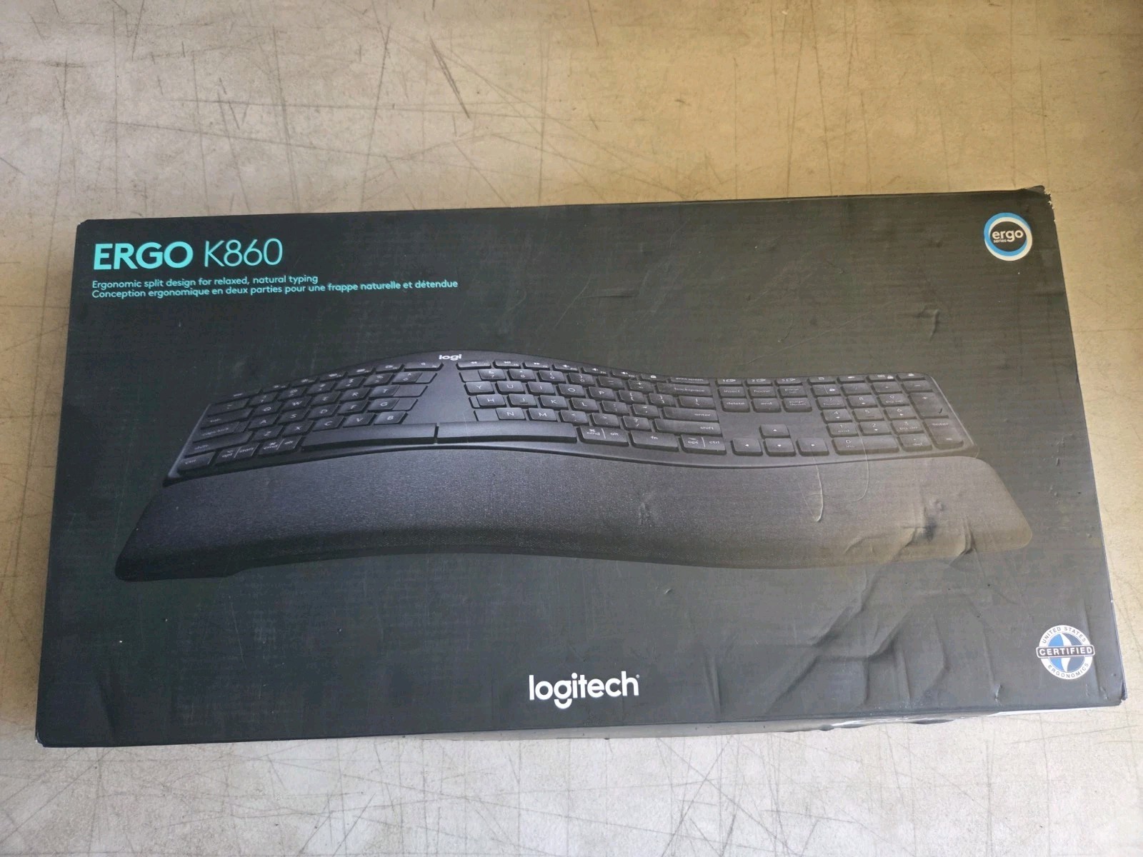 New OPEN BOX Logitech ERGO K860 Wireless Ergonomic Keyboard Wrist Rest Black
