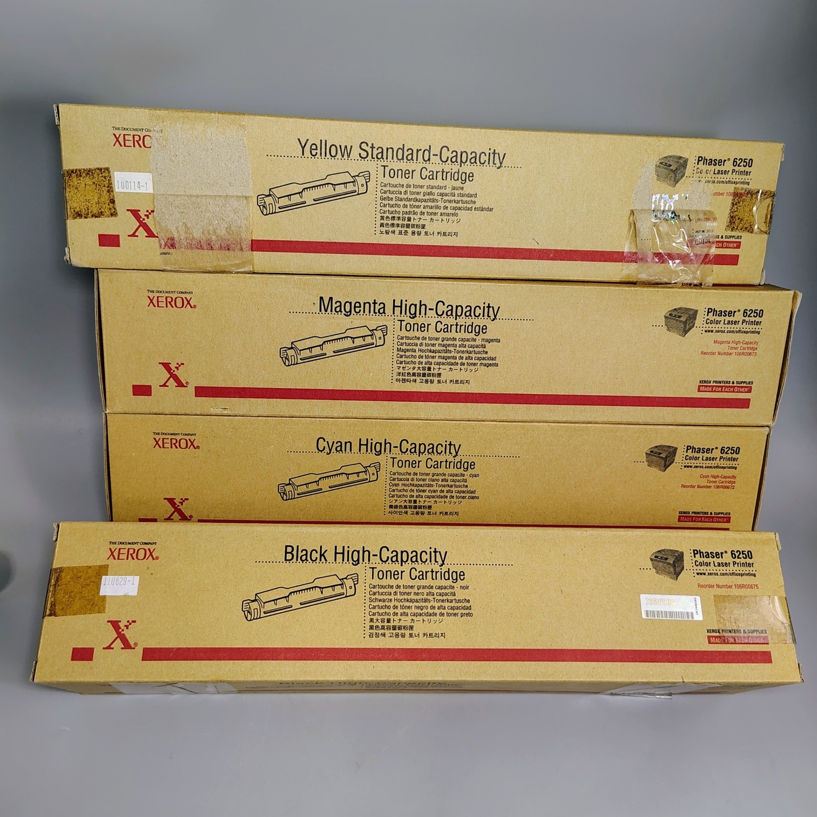 Xerox Phaser 6250 Toner Cartridges Set Black Cyan Magenta Yellow 106R00675 OEM