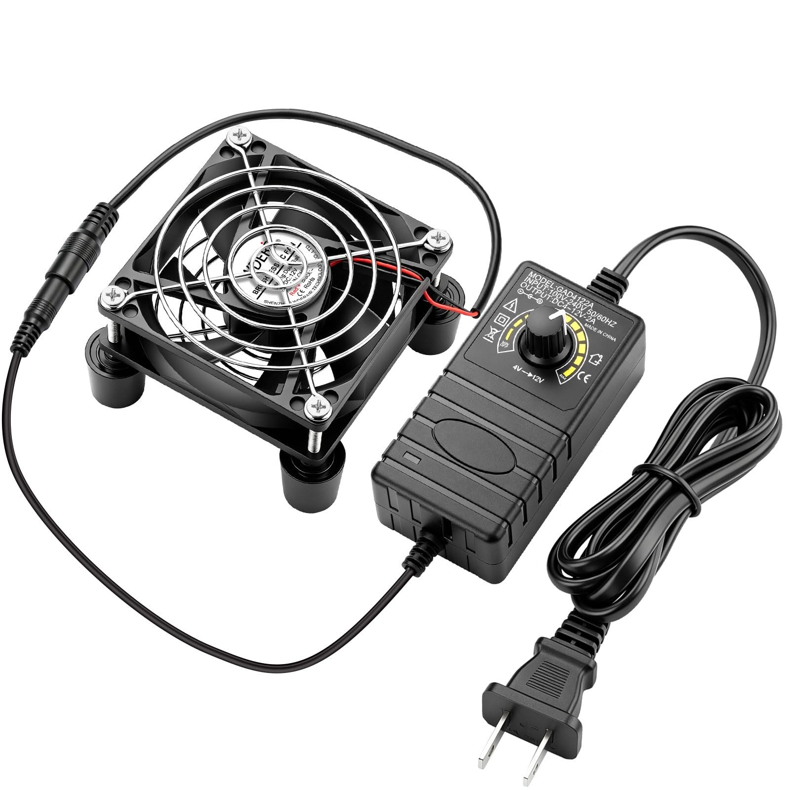 80mm x 25mm AC Variable Speed Fan, 110V-240V 4500 RPM Small Plug-in Fan for T...