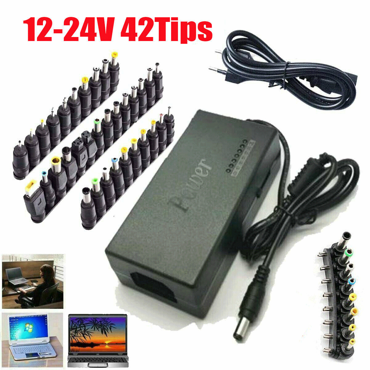 Universal Laptop Power Supply Charger AC To DC 12V/15V/16V/18V/19V/24V Adapter