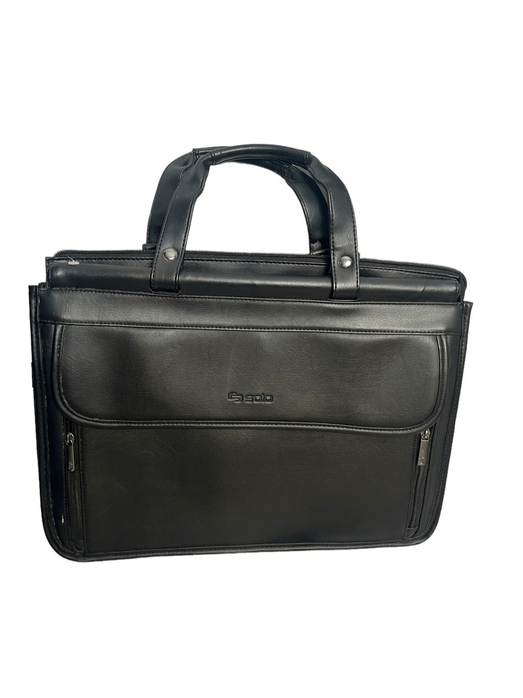 Solo black leather laptop classic bag - no shoulder strap included - small tear