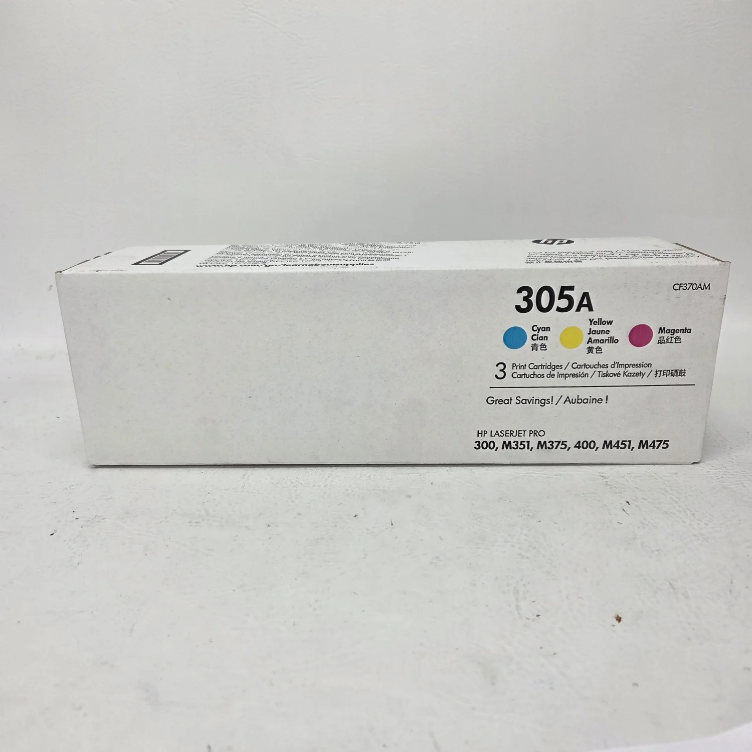 New HP 305A Toner Cartridge Tri-Pack CF370AM Yellow Cyan Magenta