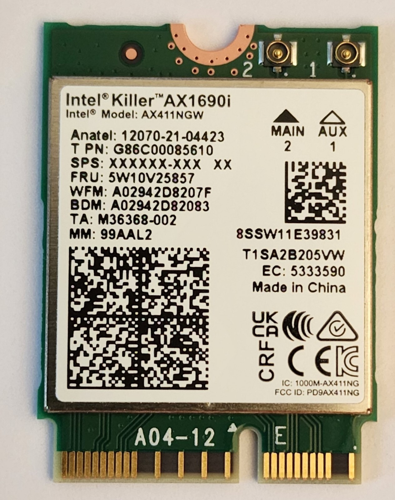 Intel Killer Ax411 1690i Double Connect 6E CNVoi2 Tri Band 2.4, 5, 6GHz
