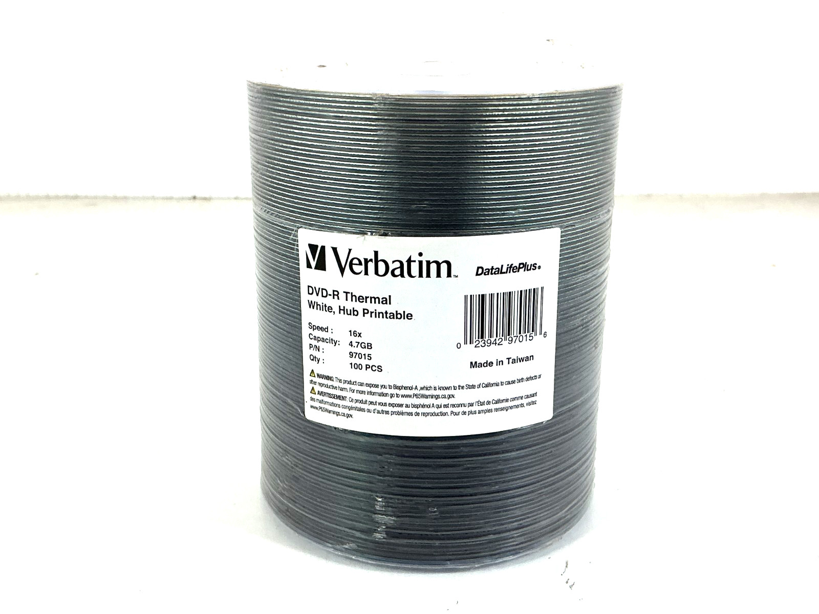 Verbatim DVD-R 4.7GB 16X DataLifePlus White Thermal Printable 100-Pack - 97015