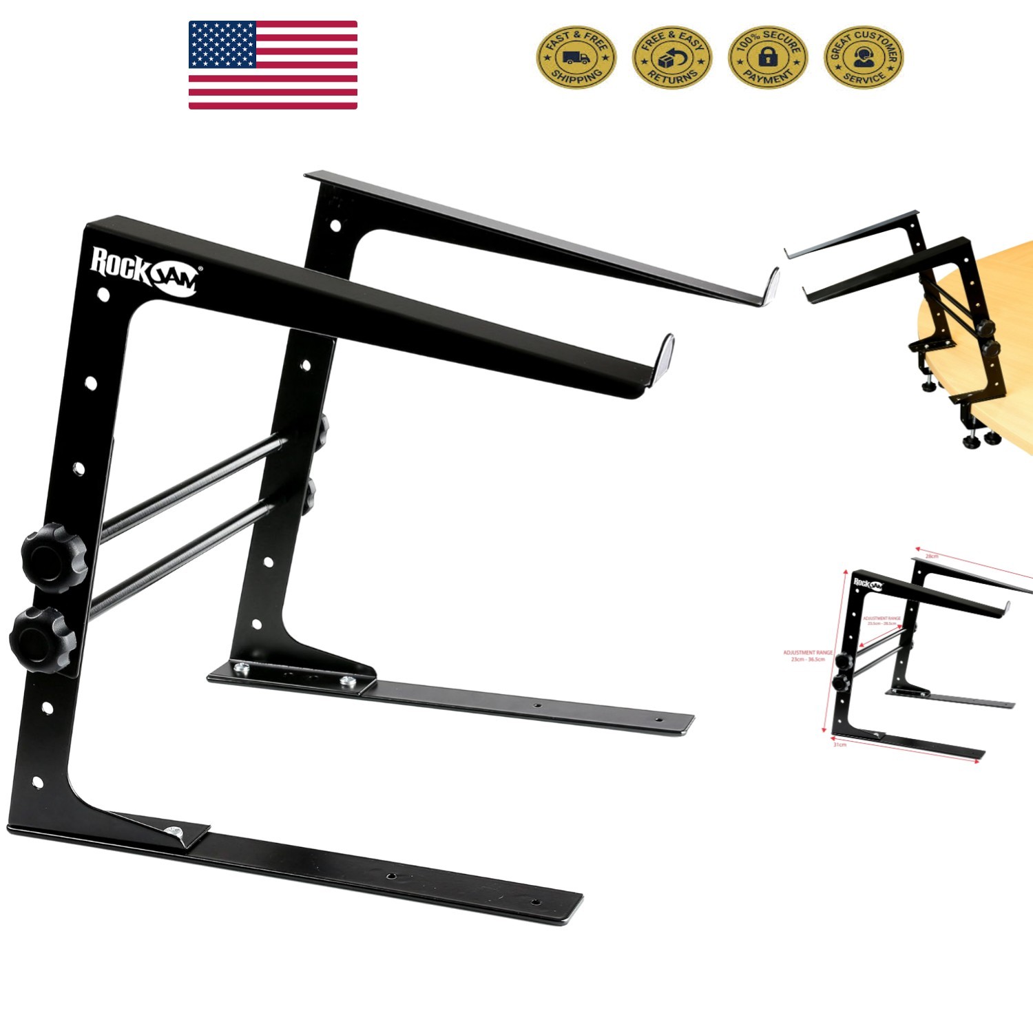 Freestanding and Clamp-Mount Laptop Stand for DJs - Stable & Ergonomic Design